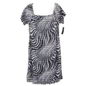 AGB Ruffled Black White Geometric Swirl Short Sleeve Mini Square Neck Size 10
